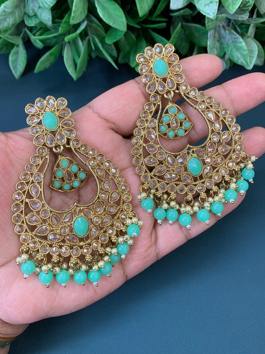 Doli polki Chandbali no tikka antique gold/mint green