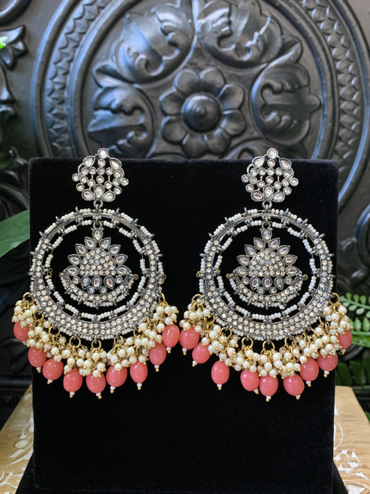 Laila Chandbali fashion statement earring black base, coral drops