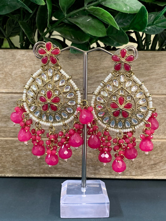 Aaravi kundan earring maroon magenta red