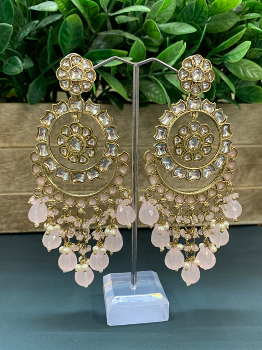 Barnavi Kundan earring blush pink crystal drops