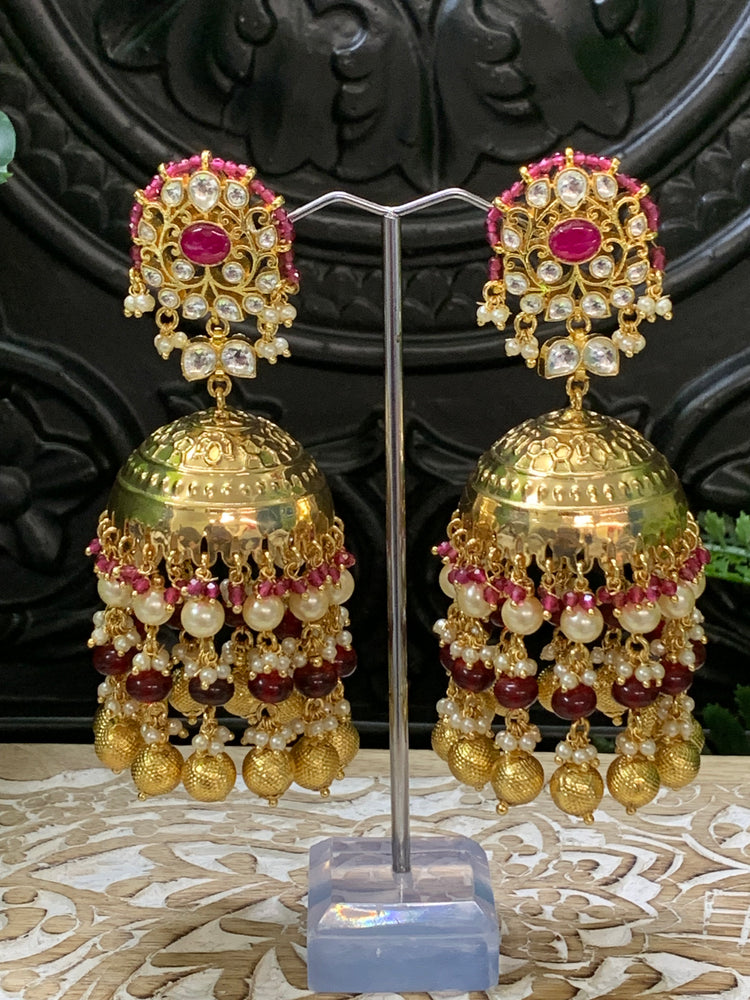 Natasha moissanite kundan jhumki earring red