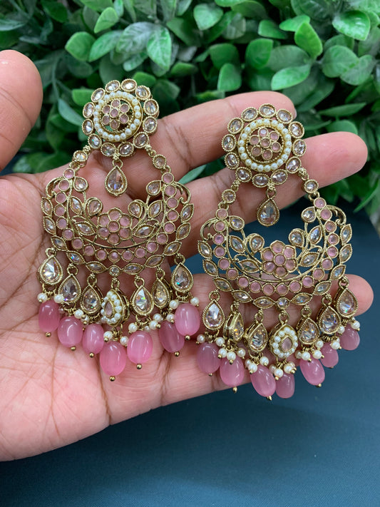 Sophia polki jhumki earring antique polk/ gold / blush pink