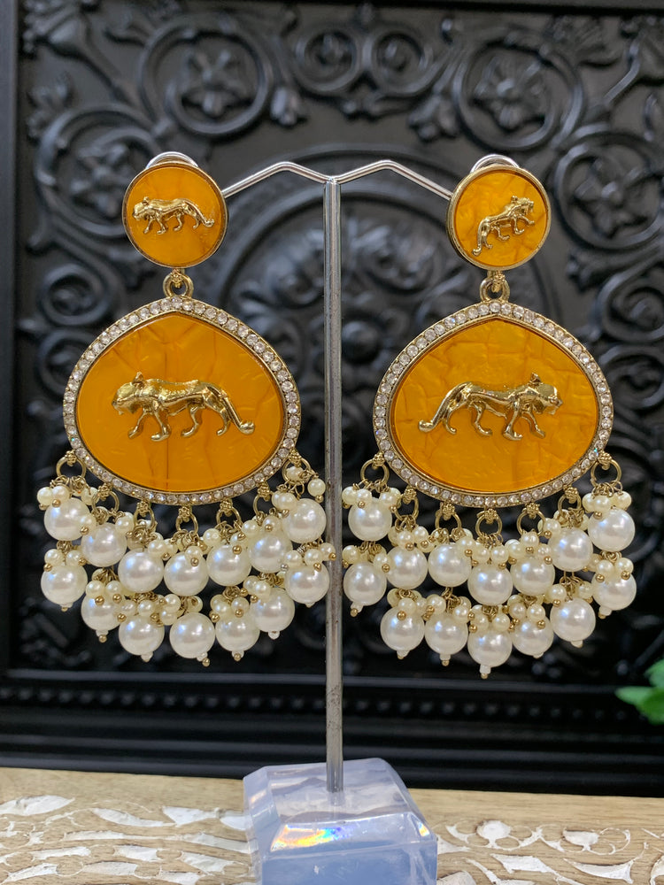 Sabyasachi inspired kundan earring tanna white pearl mustard yellow