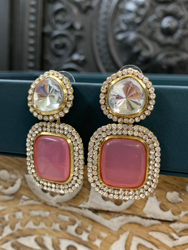 Ava uncut kundan earring onion pink