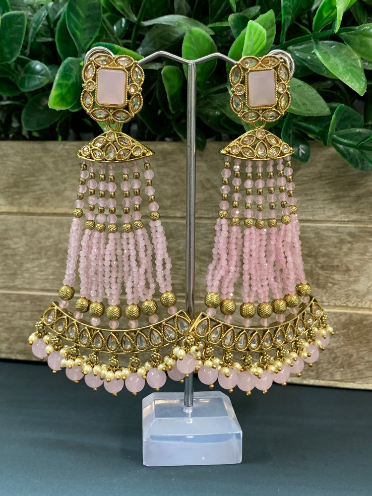 Amna polki fashion statement earring pastel pink