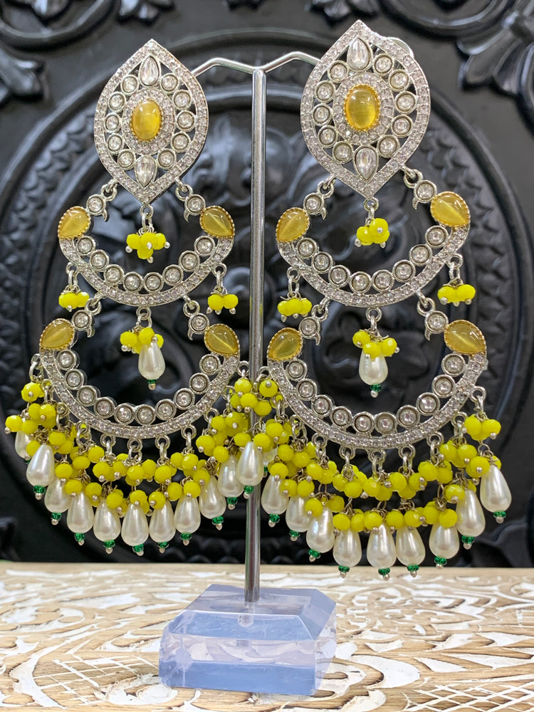 Lauren kundan triple layer chandbali earring pastel yellow