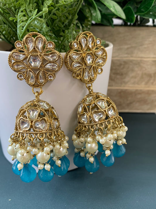 Dia kundan jhumki/ jhumka earring light blue