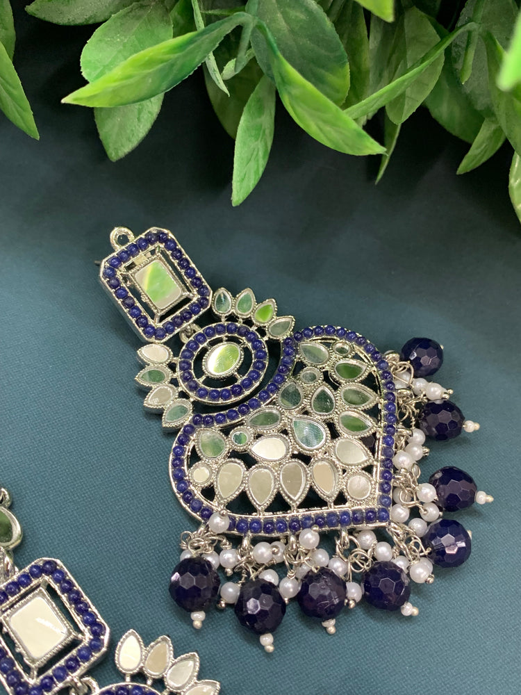 Amrita chandbali mirror earring tikka set navy blue