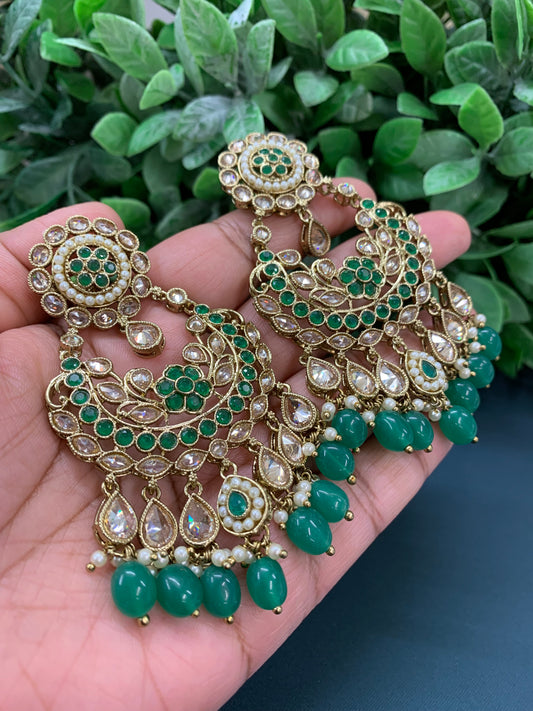 Sophia polki jhumki earring antique polk/ gold /emerald green