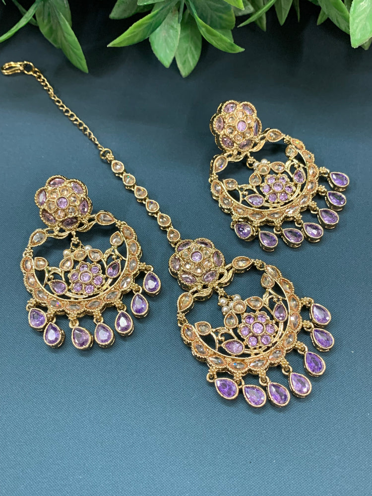 Amna tikka set polki earring tikka lilac/ lavender