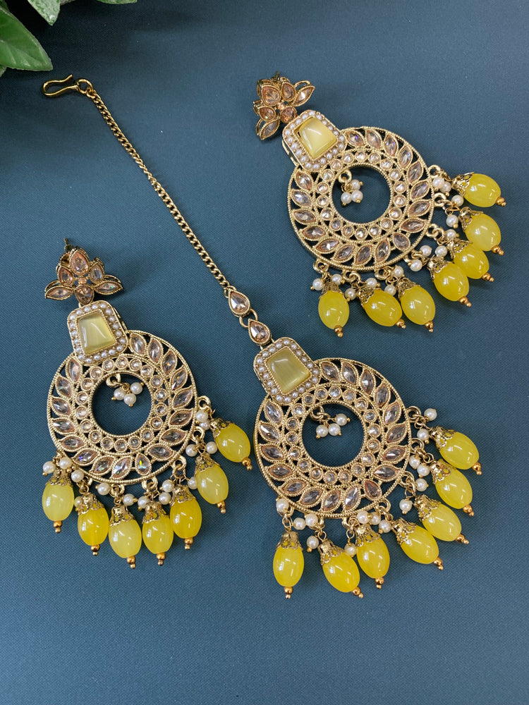 Alira tikka set polki earring tikka set pastel yellow