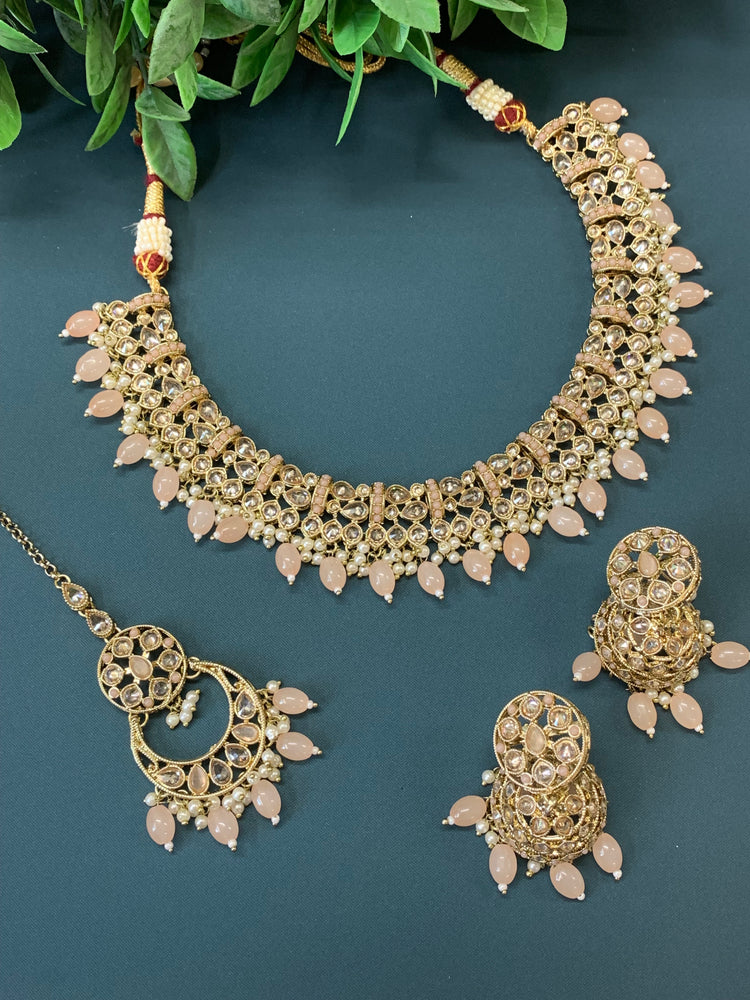 Allan polki necklace with jhumki tikka nude