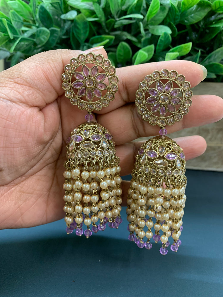 Mohua polki statement jhumki earring antique polki/lavender/ lilac/ pearl