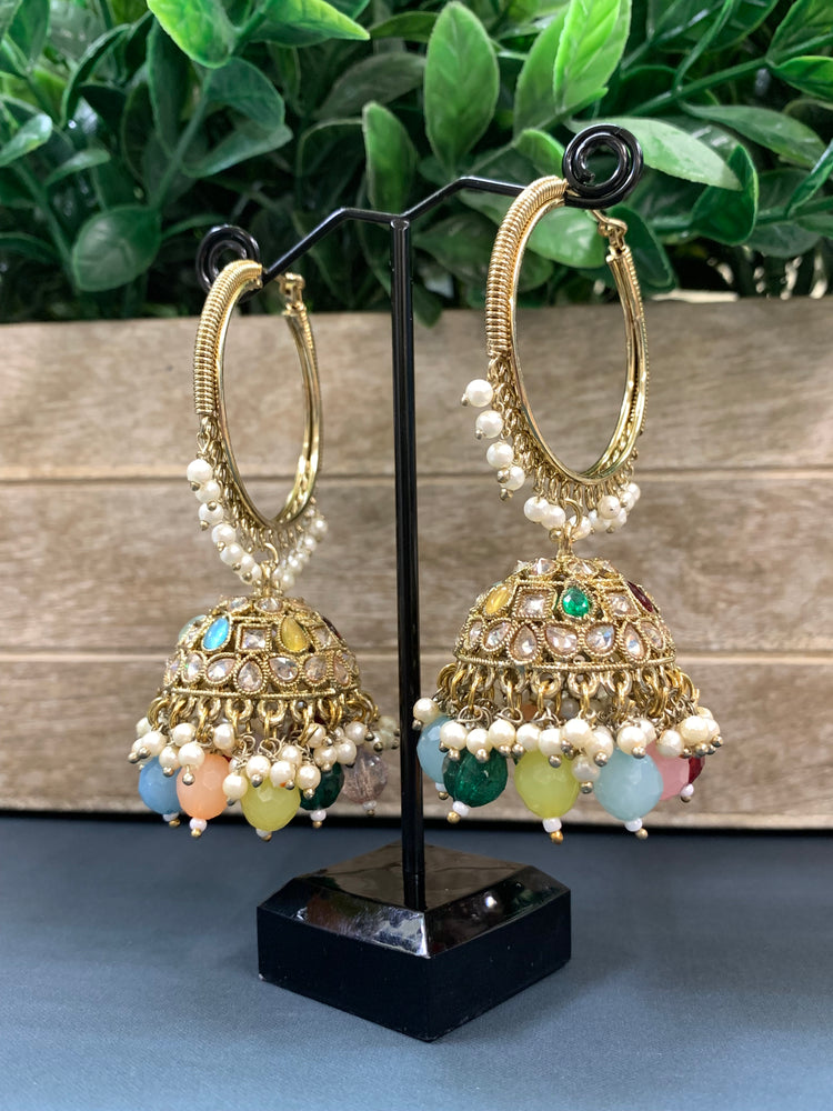 Shabana polki bali hoop jhumki/jhumka pastel multi