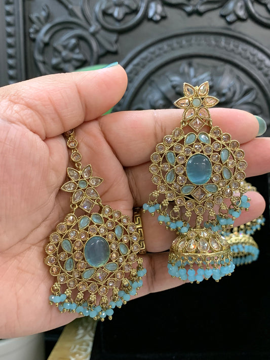 Sujane reverse polki jhumki earring tikka light blue