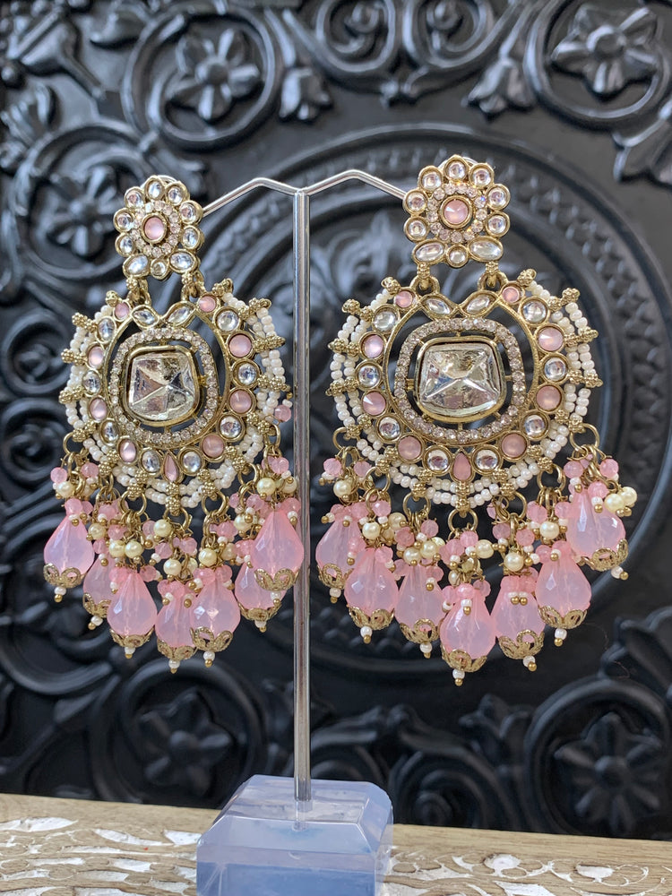 Isabella statement kundan chandbali fashion earring pastel blush pink