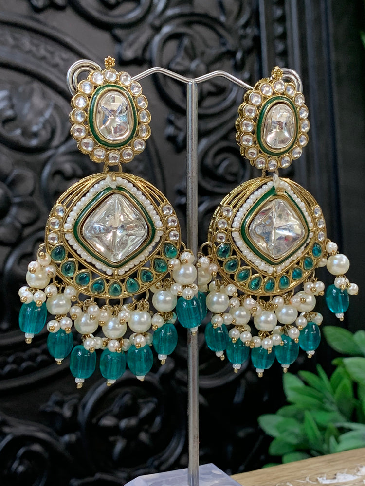 Kenny kundan fashion earring set teal green