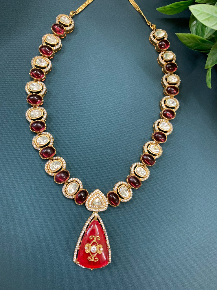 Aditi moissanite kundan necklace cherry red