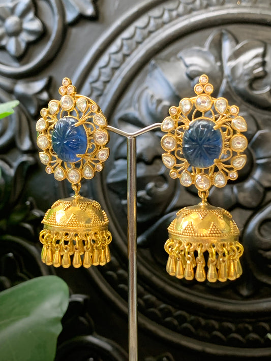 Lolita moissanite kundan jhumki earring blue