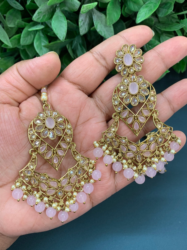 Max tikka set polki earring tikka antique gold / pearl / blush pink