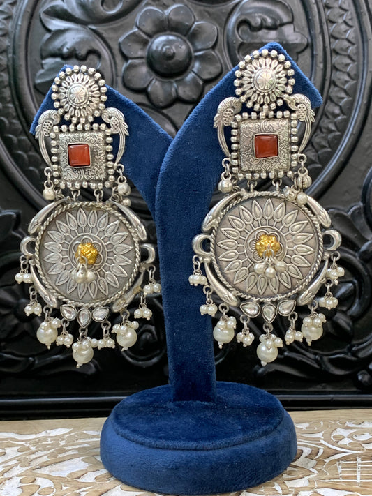 Mahi black metal oxi chandbali earring