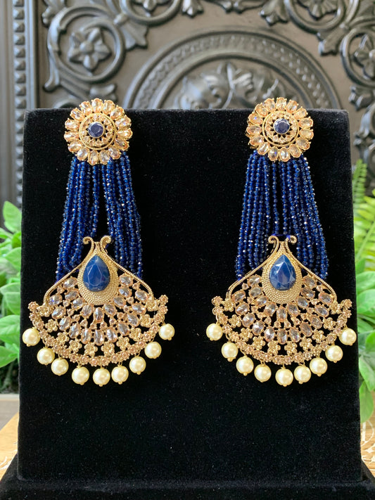 Alphi statement polki earring crystal bead blue