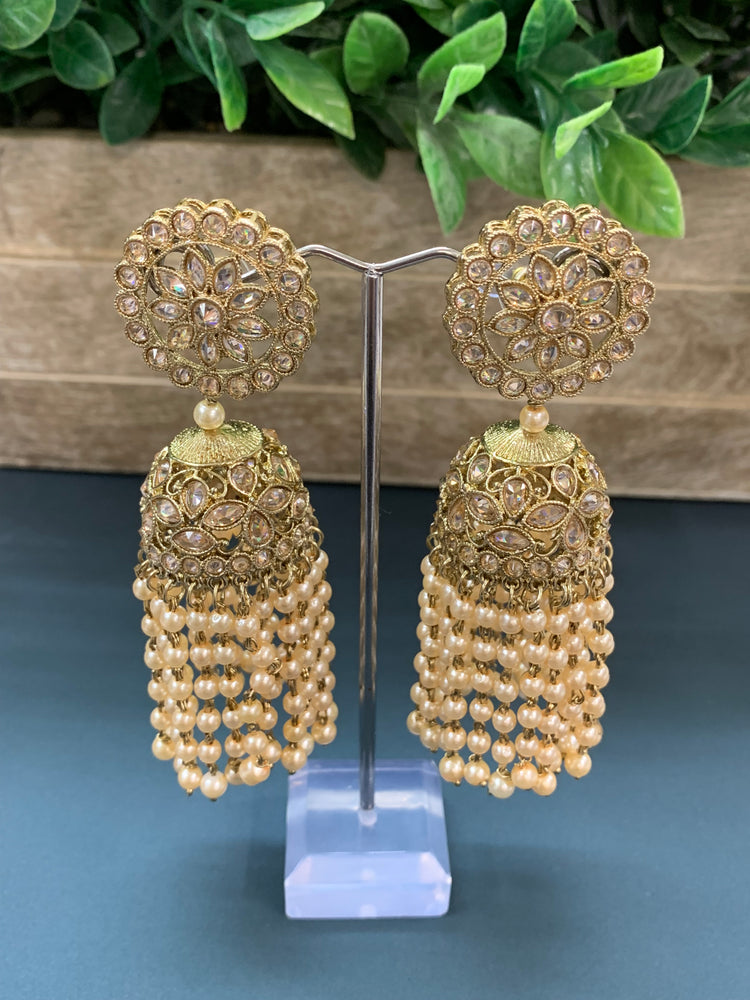 Mohua polki statement jhumki earring antique polki/gold/pearl