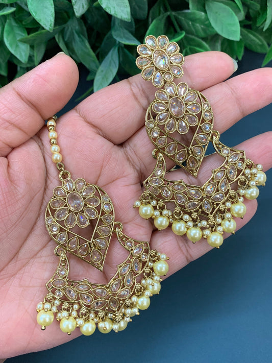 Max tikka set polki earring tikka antique gold / pearl / gold