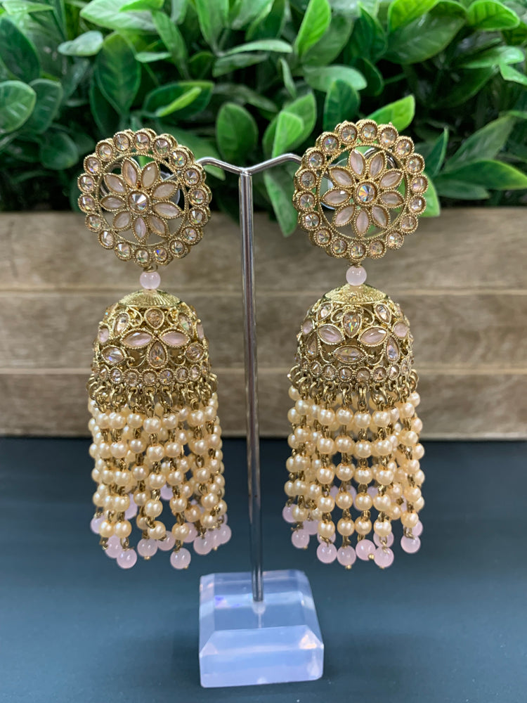 Mohua polki statement jhumki earring antique polki/blush pink