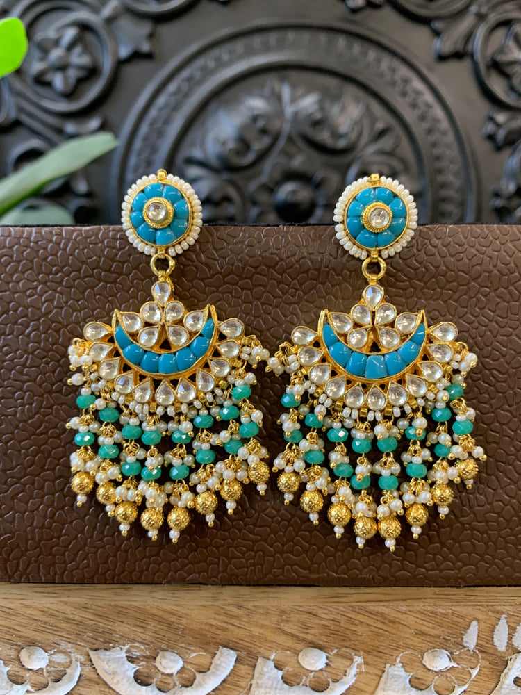 Leslie pachi Kundan chandbali earring small to medium size phirozi