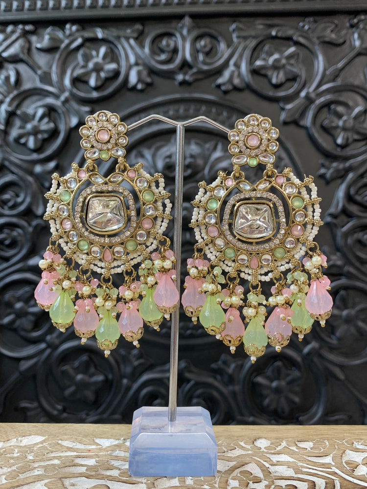 Isabella statement kundan chandbali fashion earring pastel multi