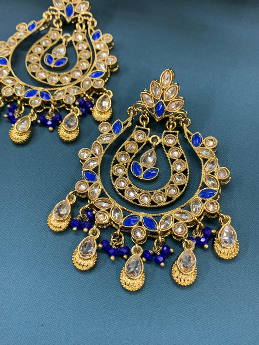 Bonnie polki chandbali earring antique/ dark blue