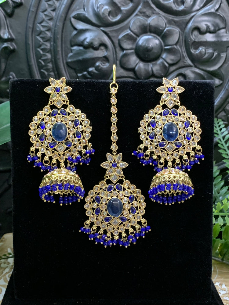 Sujane reverse polki jhumki earring tikka light navy blue