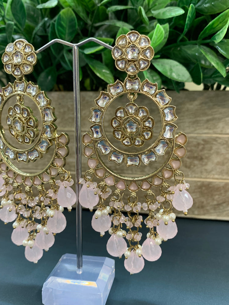 Barnavi Kundan earring blush pink crystal drops