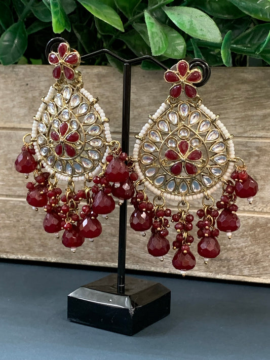 Aaravi kundan earring maroon red / burgundy