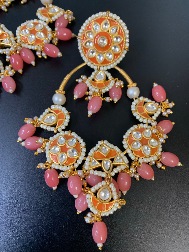 Sharaya Kundan statement earring coral orange