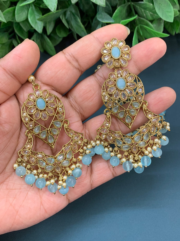 Max tikka set polki earring tikka antique gold / pearl /light blue / sky blue / baby blue