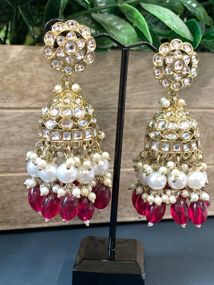 Melody kundan jhumki/ jhumka earring cherry red