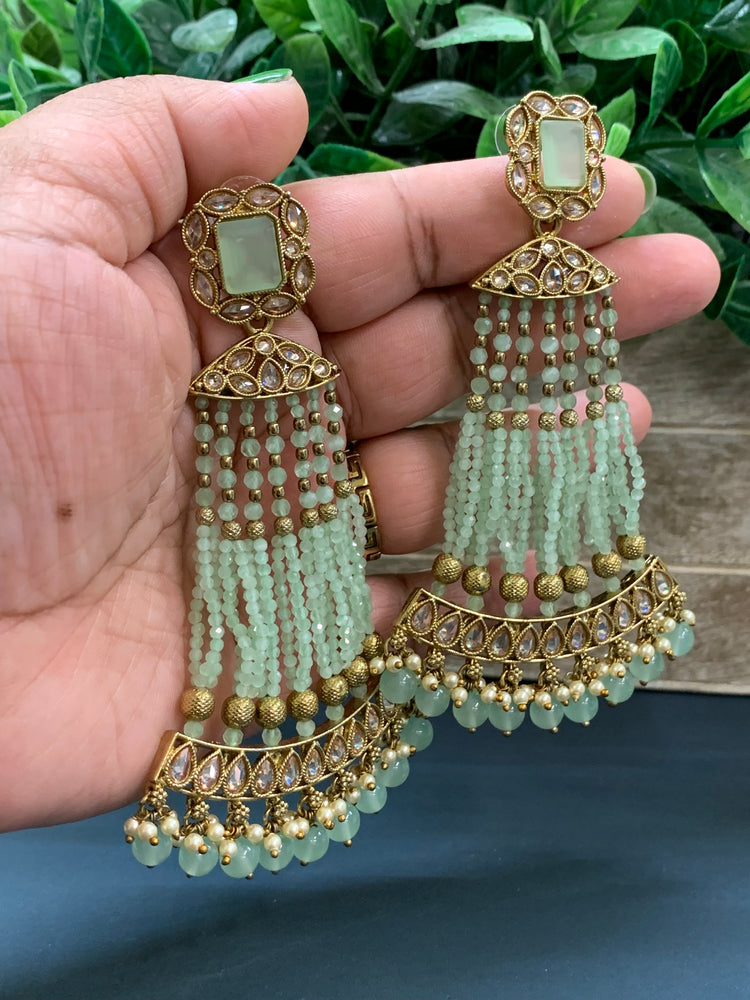 Amna polki fashion statement earring mint green