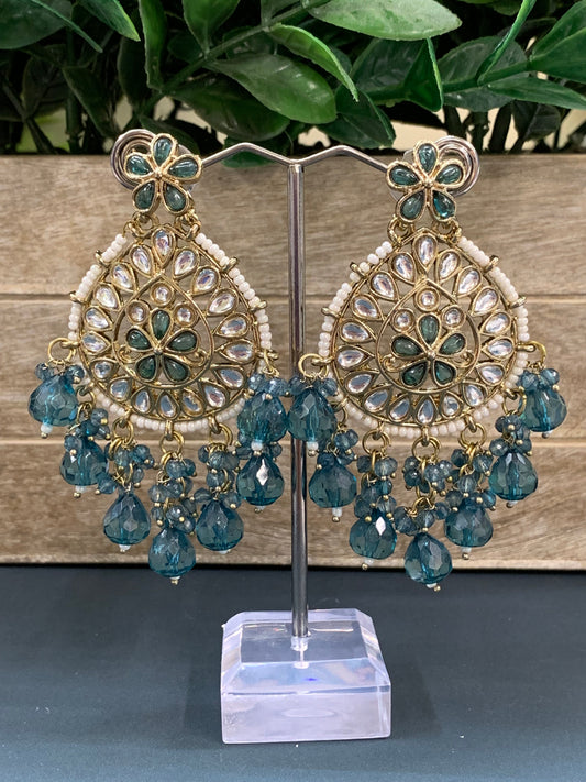 Aaravi kundan earring teal blue