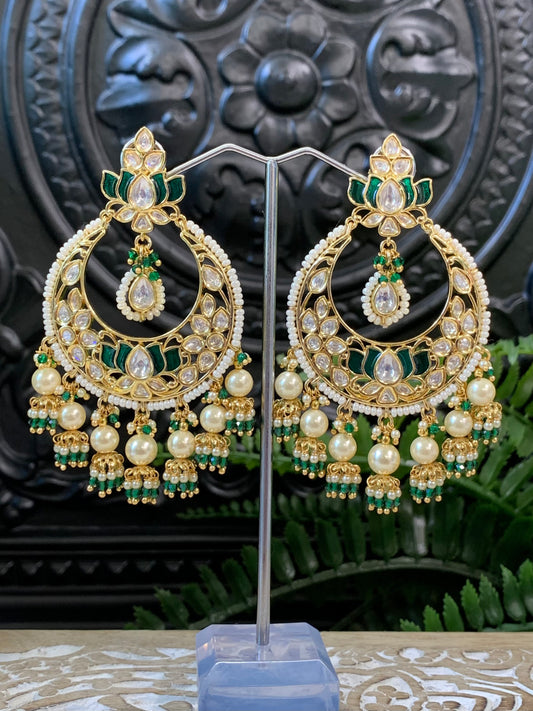 Luna Tyaani kundan Chandbali earring lotus emerald green