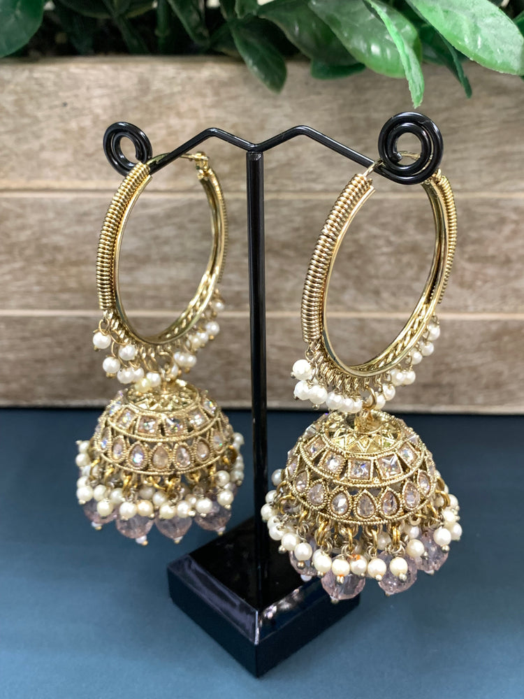 Shabana polki bali hoop jhumki/jhumka champagne crystal drop