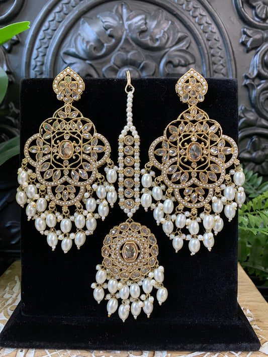 Papiya reverse polki statement earring tikka pearl gold antique