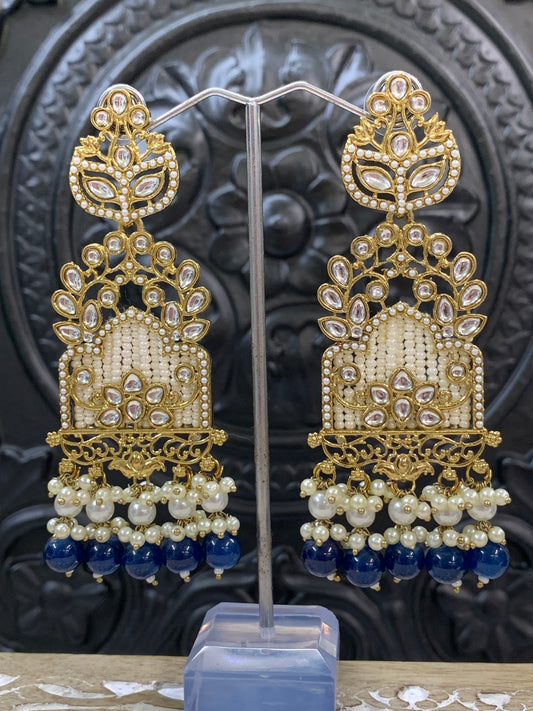 Alexa kundan statement earring white/gold/pearl/blue