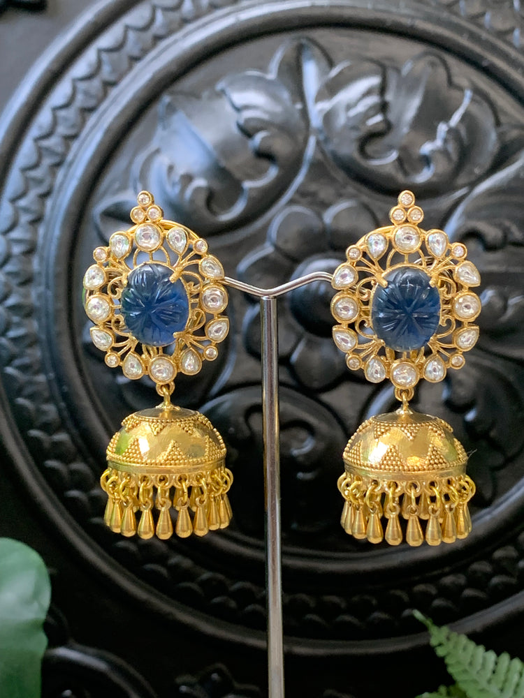 Lolita moissanite kundan jhumki earring blue