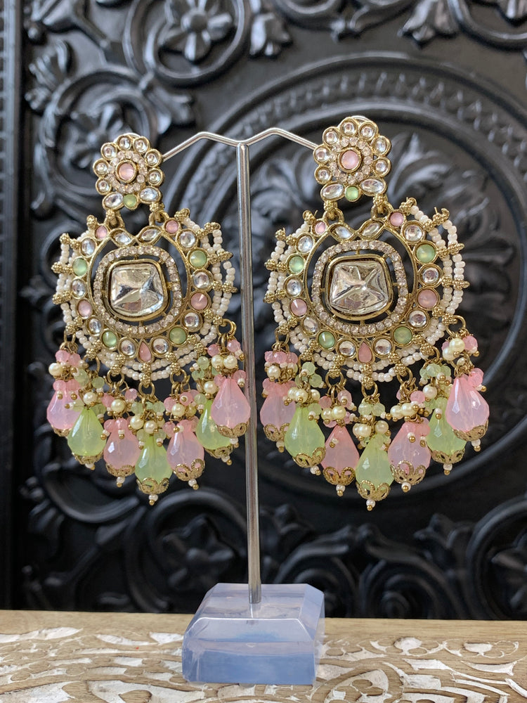 Isabella statement kundan chandbali fashion earring pastel multi