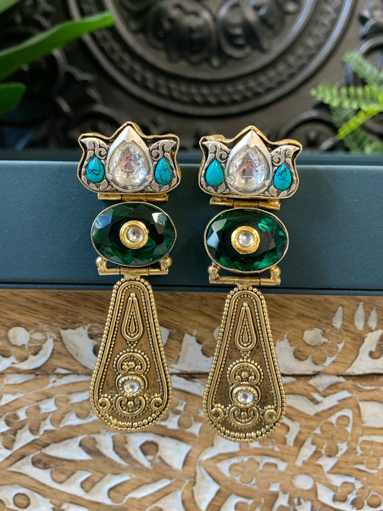 Haya Silver replica earring phirozi/ green