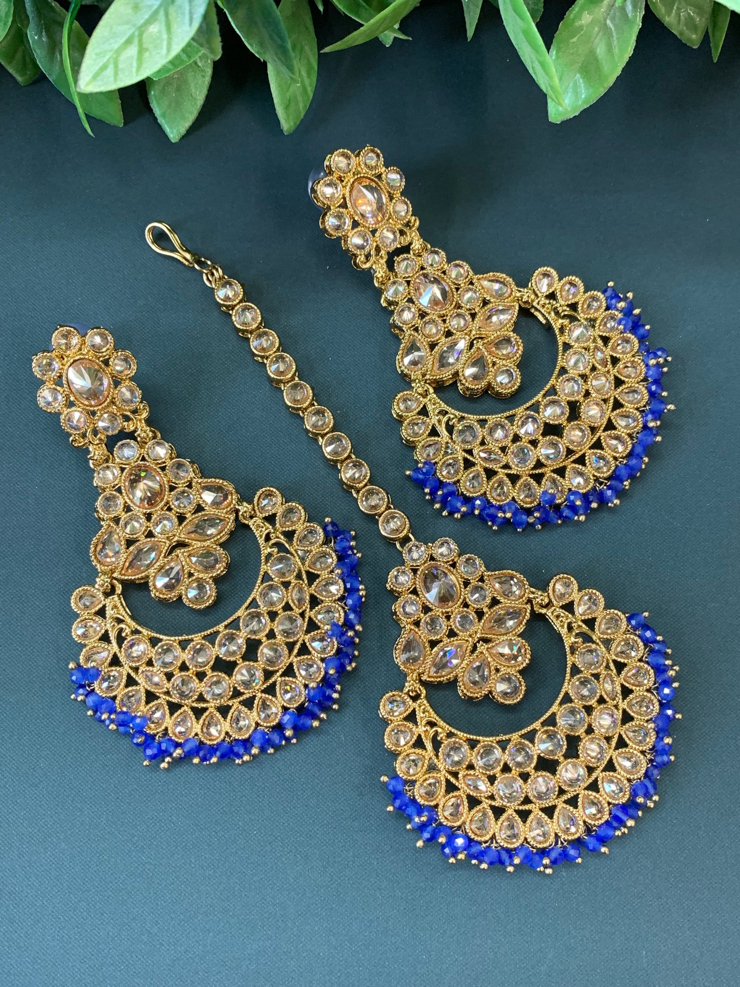 Erin reverse popki tikka set chandbali style blue