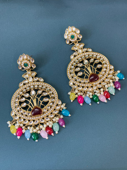 Mita kundan fashion chandbali style earring set multi