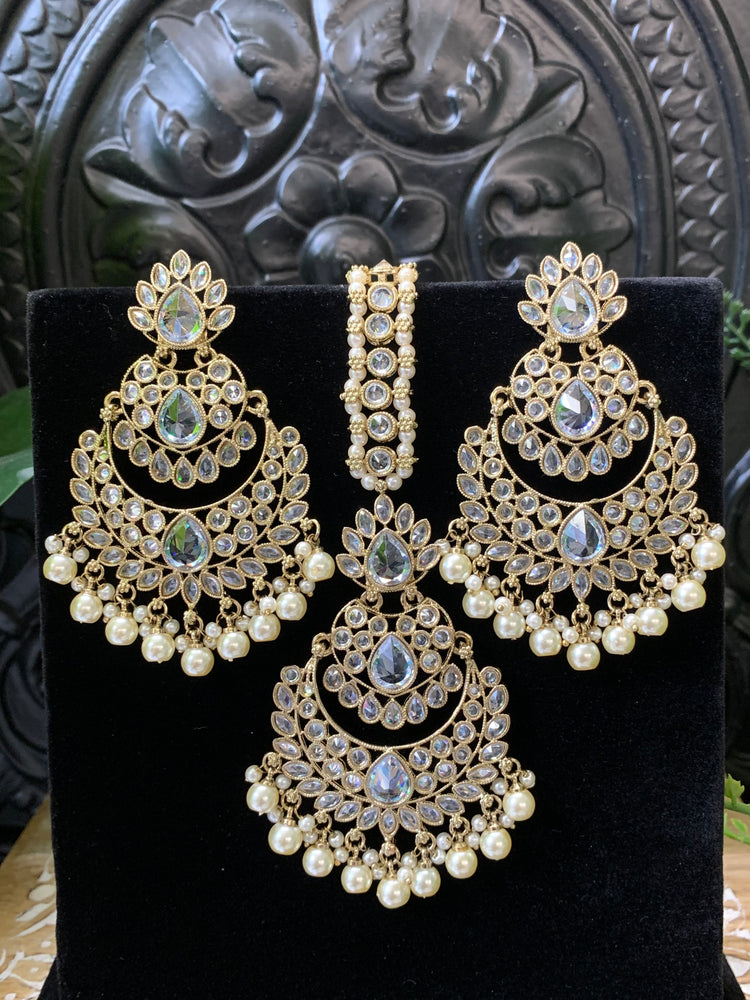 Marley reverse polki Chandbali earring tikka clear polki